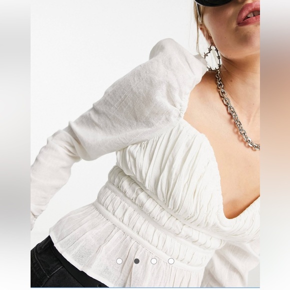 EUC Free People Chloe Puff Sleeve Blouse Long Sleeve Cropped Off-White Medium - Picture 3 of 13